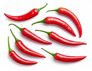 Eight Fresh Red Chilies on a White Background