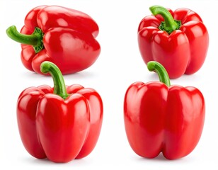 Four Fresh Red Bell Peppers on a White Background