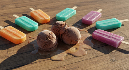 Melting Ice Cream and Colorful Popsicles A Summer Treat