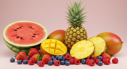 Summer Fruits Juicy Watermelon, Mango, Pineapple & Berries