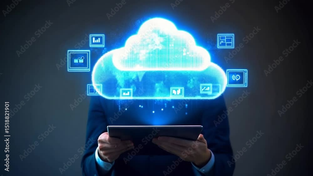 Poster cloud computing concept with digital data storage and network connection technology