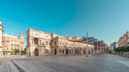 Fototapeta premium Town Hall and Plaza de San Francisco in Seville timelapse panorama
