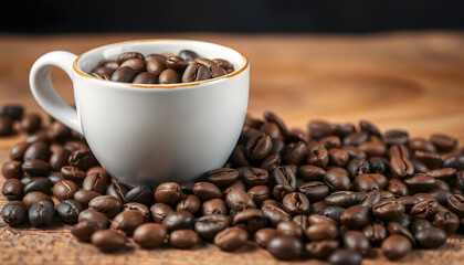 Fototapeta premium rustic wooden bowl of aromatic coffee beans. isolated with white highlights
