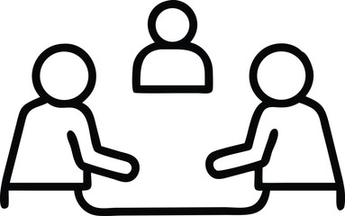 Business Meeting Icon with People Around Table – Black Silhouette Style Symbol for Corporate Discussion, Collaboration, and Team Communication