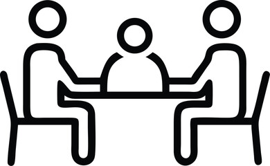 Business Meeting Icon with People Around Table – Black Silhouette Style Symbol for Corporate Discussion, Collaboration, and Team Communication