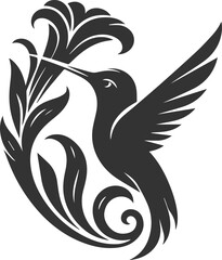 Obraz premium Flying hummingbird vector silhouette with flower