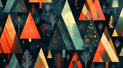 Geometric Winter Forest: A Festive Abstract Art