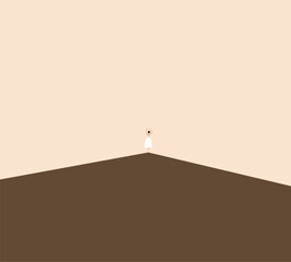 Ballet dancer in white dress dancing on the top of mountain in nature. Summer or Spring. Minimal art design.