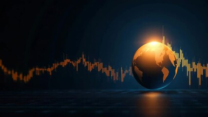 Digital globe with glowing orange financial chart lines and data visualization, symbolizing global market trends and futuristic financial analysis in digital environment - Powered by Adobe