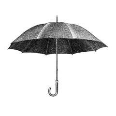 Illustration etching umbrella with stipple dotted Pointillism