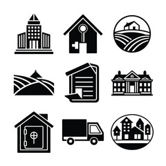 Real Estate and Business Solid Icon Set