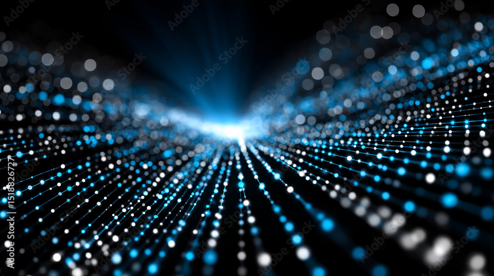 Poster digital data stream: a mesmerizing digital landscape of light and data, forming a river of informati