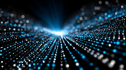 Fototapeta premium Digital Data Stream: A mesmerizing digital landscape of light and data, forming a river of information flowing towards a central point, hinting at the vastness and connectivity of the digital world.