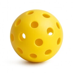 Bright Yellow Perforated Plastic Pickleball Ball Isolated on White Background Studio Shot