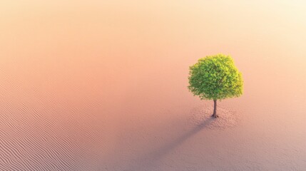 A single solitary tree stands out in a misty dreamlike landscape exuding a sense of tranquility and calm