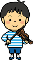 バイオリンを弾く男児