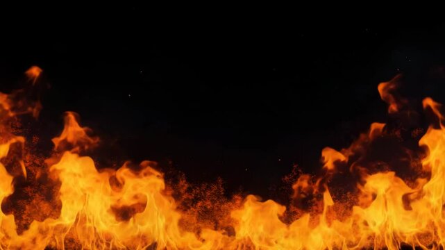 Bright orange fire flame with intense heat and energy burning brightly, blaze of flames against dark background creating powerful and dramatic visual effect