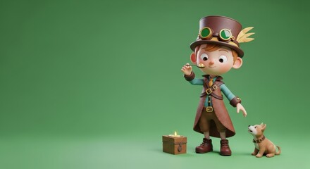3D Character Steampunk Man with Goggles and Cane