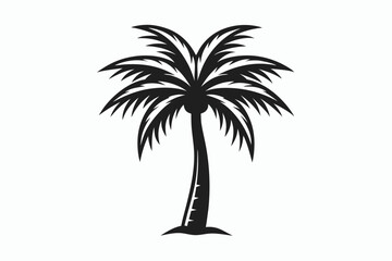 Single Tropical Palm Tree Silhouette on White Background for Summer Design