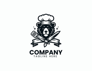 Charming Chef Bear Culinary Mascot Restaurant Kitchen Vector Logo Design