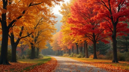 The splendid scenery in the autumn forest