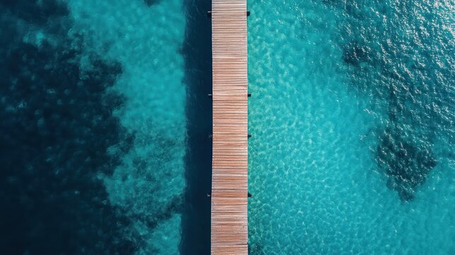 Aerial View of Wooden Pier Over Turquoise Water