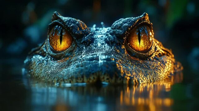Spectacular Close-Up of a Caiman's Glowing Eyes at Night