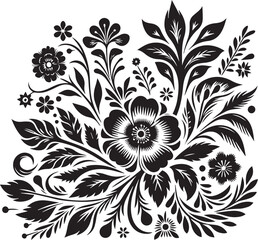 Intricate black and white floral ornament. Detailed design for polish folk art and decorative motifs. Suitable for elegant patterns and artistic elements.