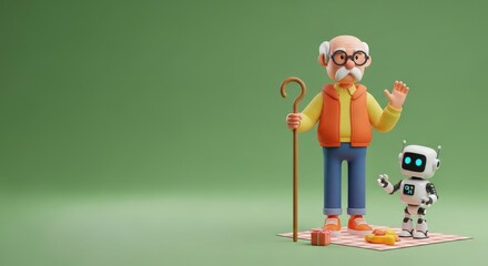3D Character Scarecrow with Patchwork Clothes and Crow