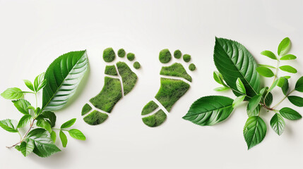 green leaf growing footprints, co2 symbol isolated on White Background. Reduce CO2 emission concept.Clean and friendly environment without carbon dioxide emissions. 