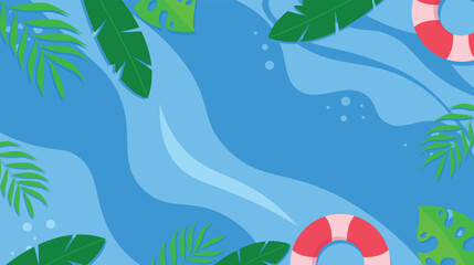 Tropical Beach Scene with Waves and Palm Leaves background