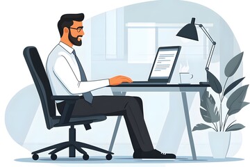 Businessman Working on Laptop During Online Video Conference or Interview in Home Office
