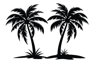 Fototapeta premium Silhouette of Two Palm Trees on a Small Island with Grass
