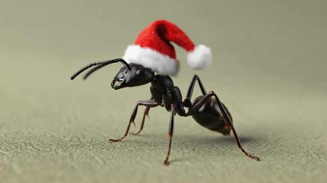 Festive Black Ant in Santa Hat, Christmas Insect