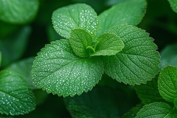Fresh Mint Leaves. Organic Herbal Growth with Vibrant Green Texture and Natural Drops for Culinary & Medicinal Uses