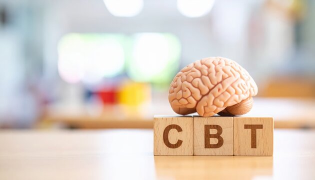 CBT and Brain: A symbolic representation of Cognitive Behavioral Therapy (CBT), showcasing the mind's complexity and the therapy's focus on mental well-being, captured in a realistic setting.