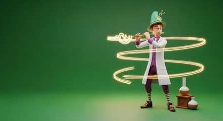 3D Character Boy Playing Electric Guitar with Flames