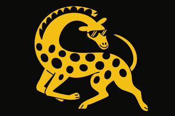 Giraffe illustration, colorful minimalist style, mid-century modern, childlike shapes, whimsical character design, no outlines, solid colors, stylized proportions