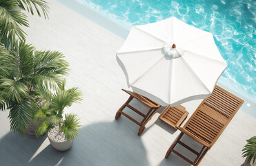 beach chairs and umbrella on the beach