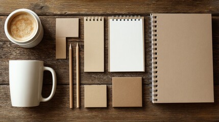 Wooden desk with neatly arranged stationery, a minimalist workspace for focused productivity
