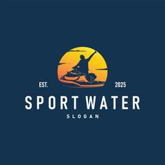 water sport jet ski logo design extreme ocean sport with simple concept black silhouette and vintage retro water racing illustration template symbol
