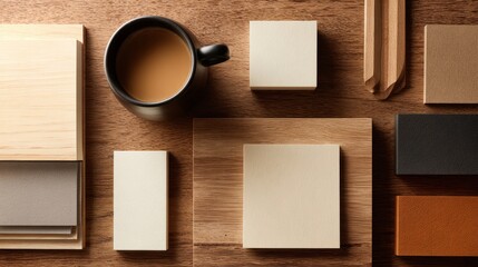 Wooden desk with neatly arranged stationery, a minimalist workspace for focused productivity
