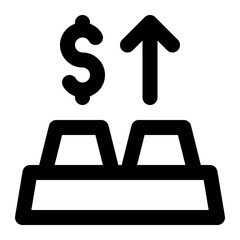 Increasing gold price icon with outline style.