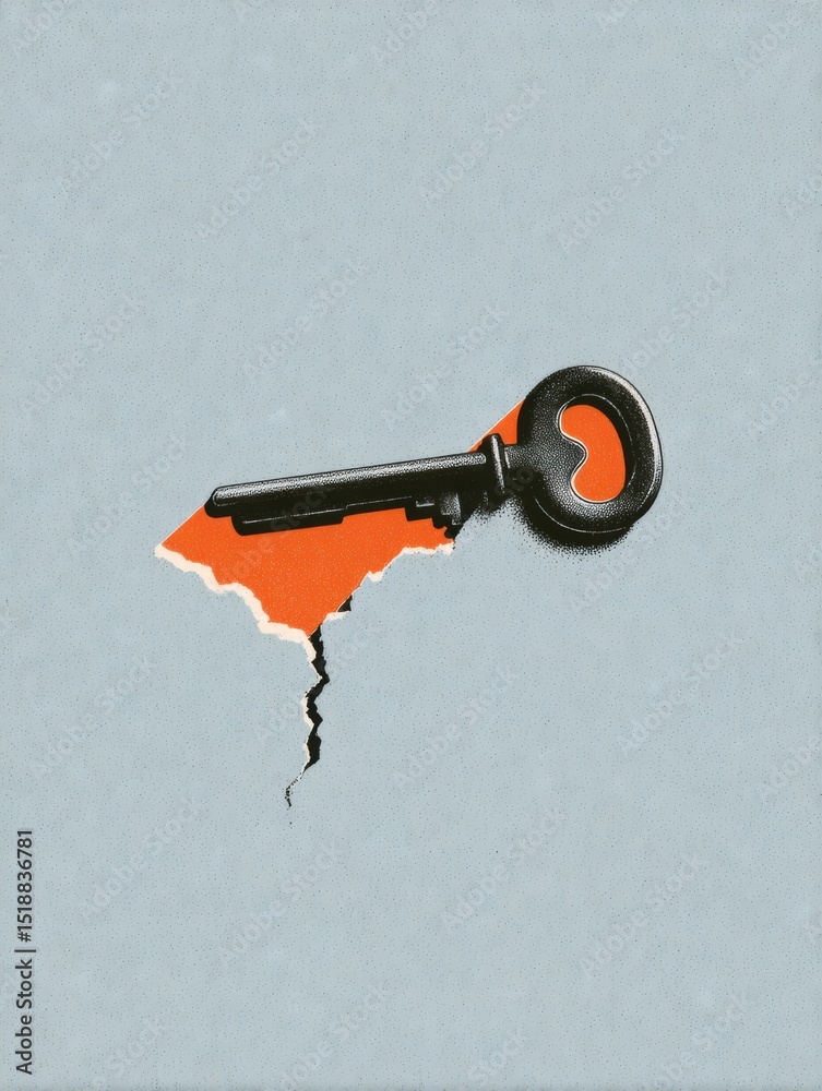Aufkleber Broken Security Key Icon Illustrating Vulnerability and Risks in Digital Protection, Minimal Layout Design on Simple Background