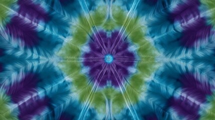 Abstract kaleidoscope pattern with vibrant blue, green, and purple feathers