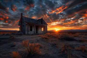 a lone house in the middle of a desert