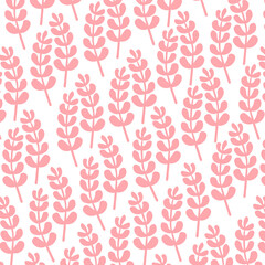 Pink Monochrome Seamless Pattern with Leafy Stems