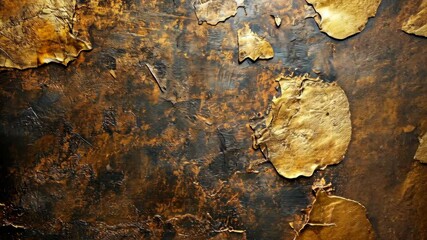 Abstract Gold flakes on darkened surface creating textured organic pattern - Powered by Adobe