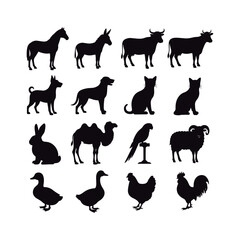 Farm Animals and Pets Silhouettes Collection.
