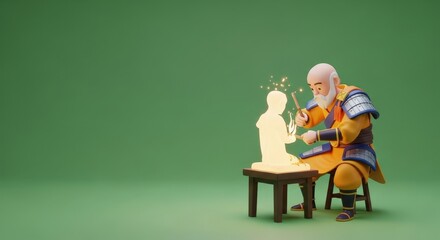 Bearded Artisan Sculpting Statue 3D Cartoon Style